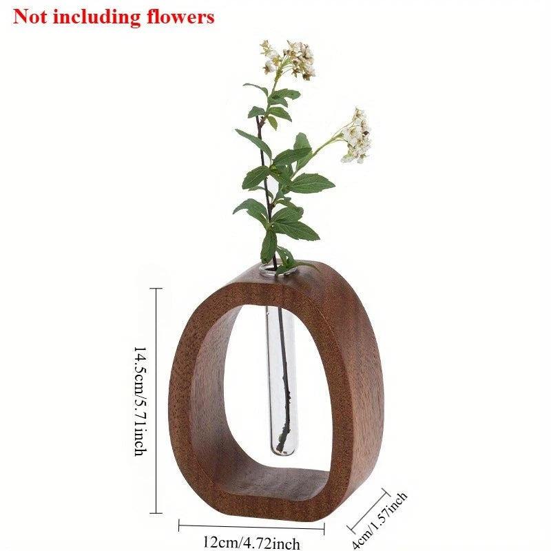 Vase Soliflore en Bois et Verre - Mini Vase à Fleur Unique