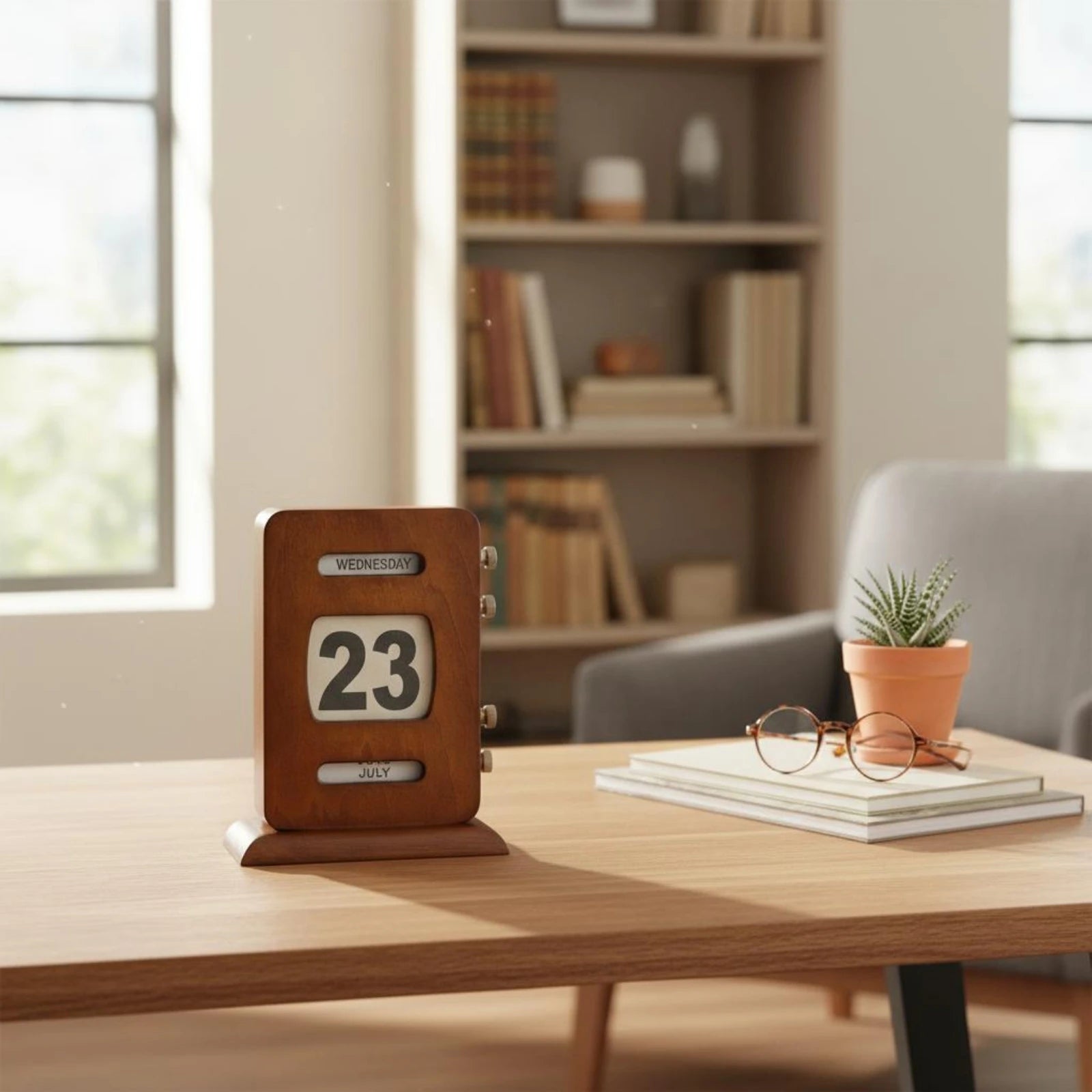 Calendrier Perpétuel Rétro Bois Réglable pour Bureau