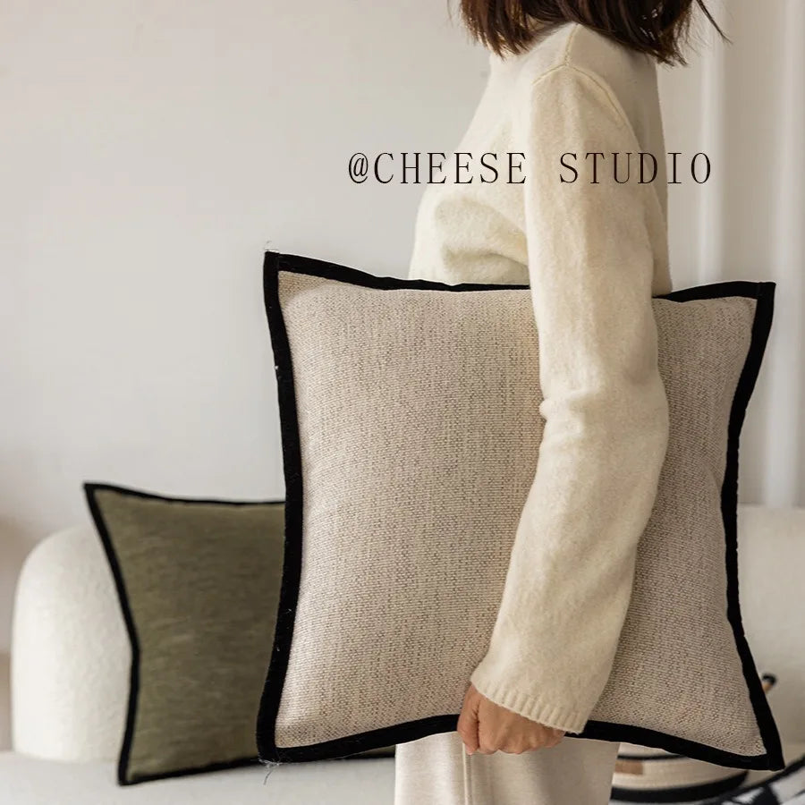 Housse de Coussin Bordure Noire - Style Vert Rétro