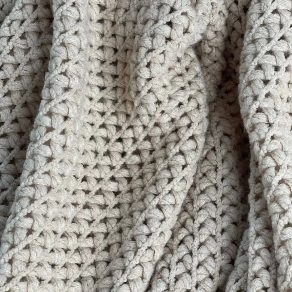 Jeté Tricoté Torsadé Kaki - Style Farmhouse Jacquard