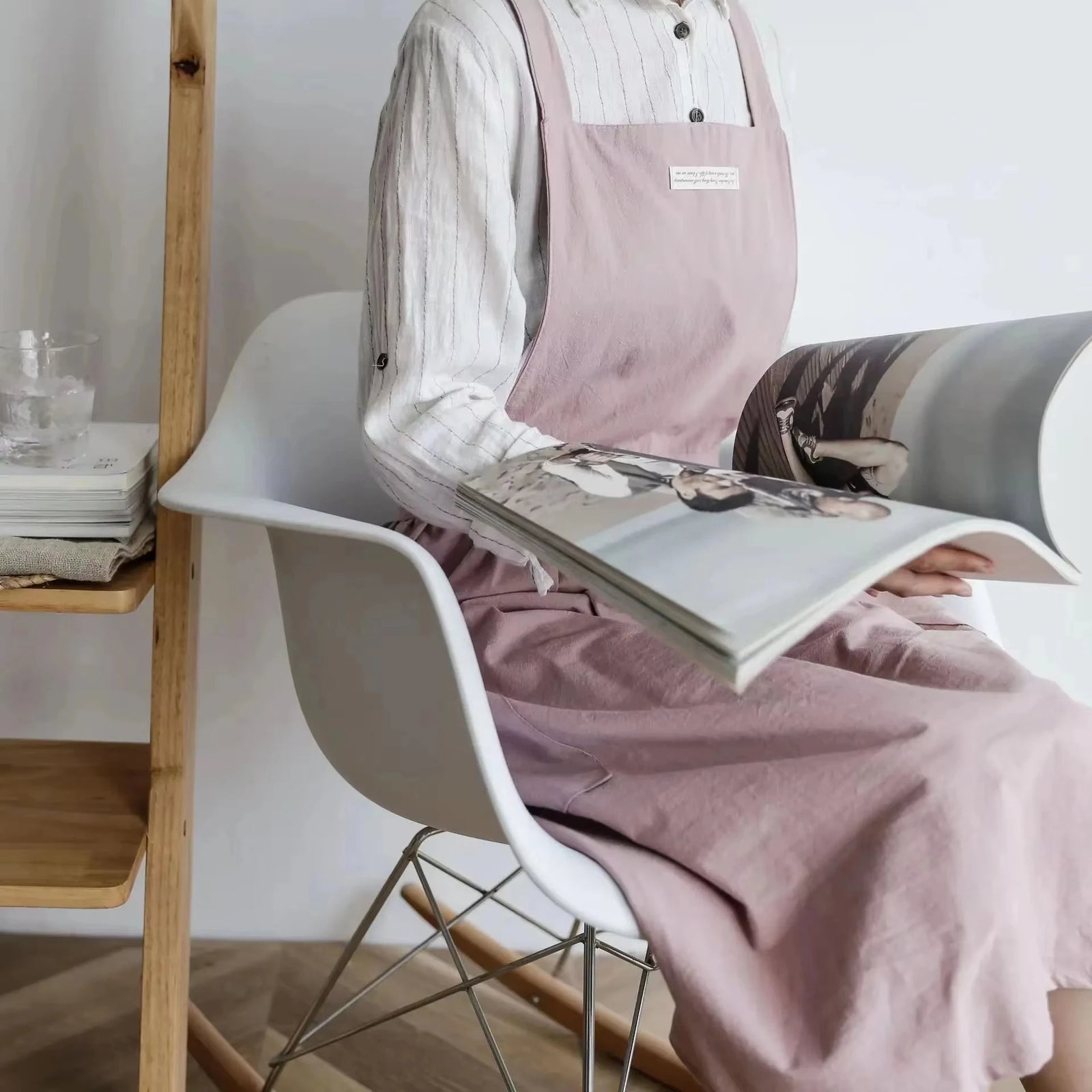 Tablier Robe Plissé Coton Lin Croisé Dans le Dos