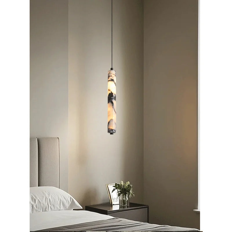 Suspension Luminaire Cylindre Pierre Naturelle Noire Haut de Gamme