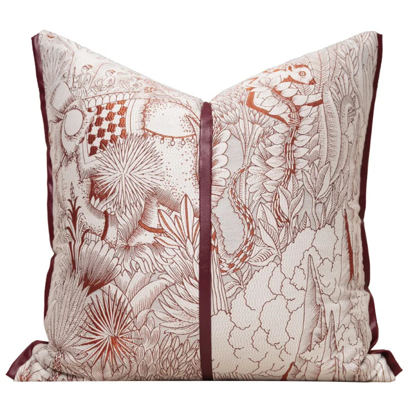Housse de Coussin Rouge Royal Grand Format Forêt Fantastique