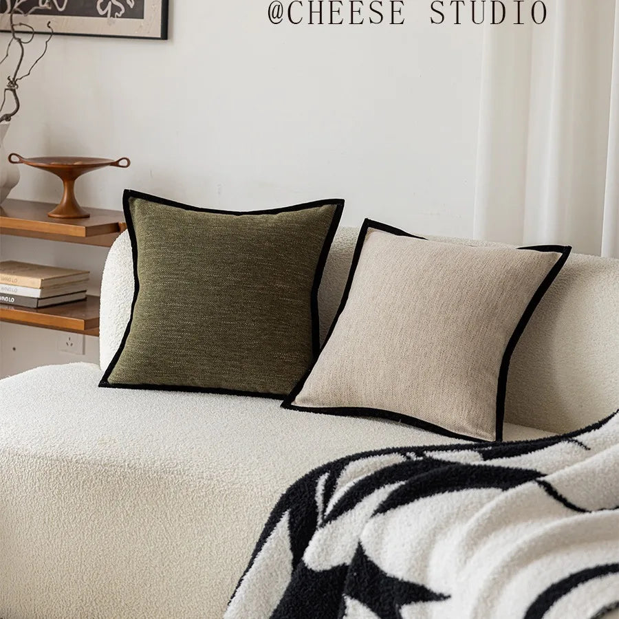 Housse de Coussin Bordure Noire - Style Vert Rétro