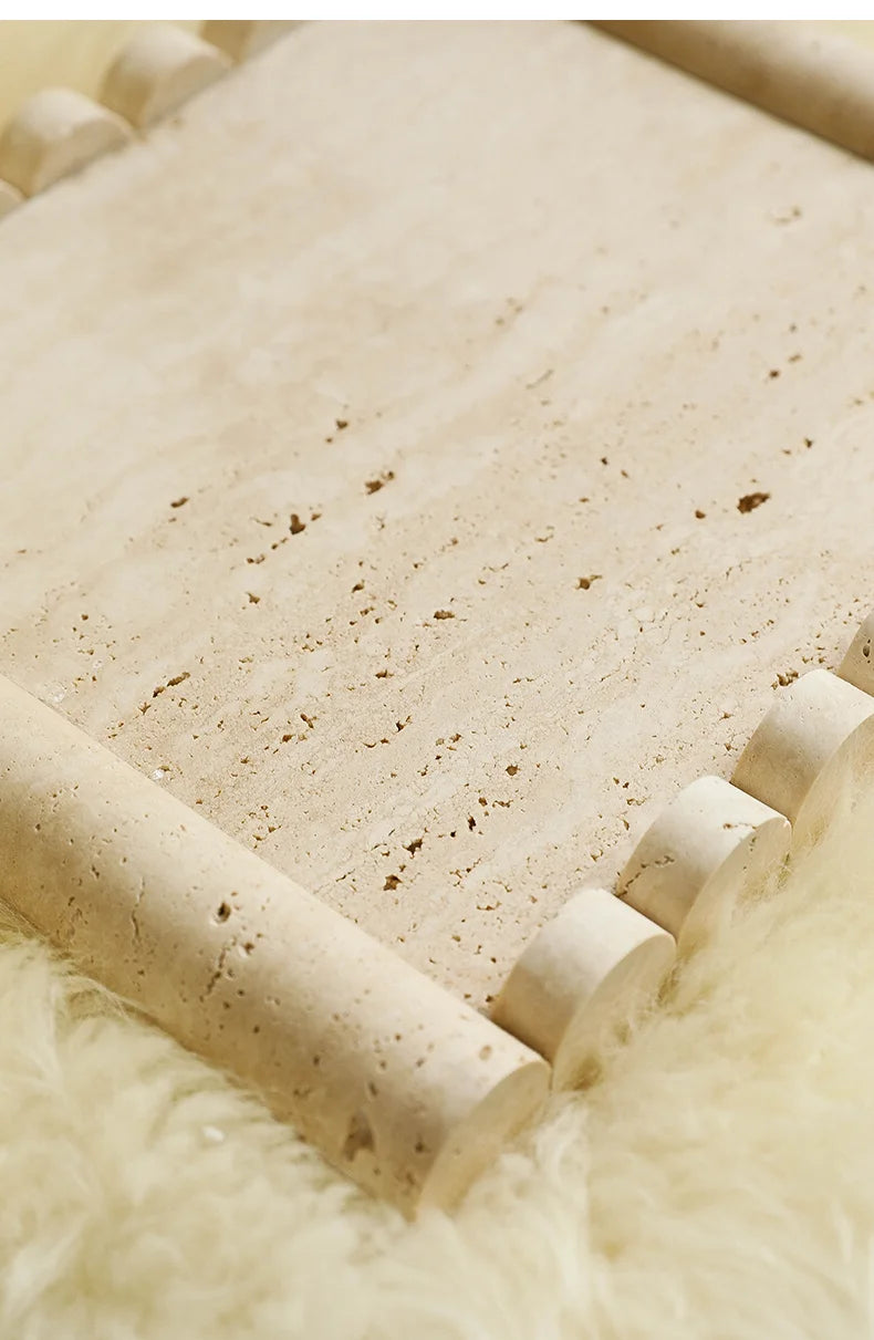 Plateau de Service Marbre Travertin Beige Vintage