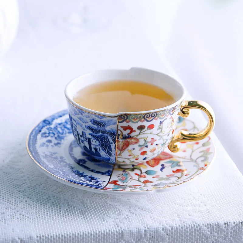 Duo de Tasses à Café Rétro Européennes avec Soucoupes