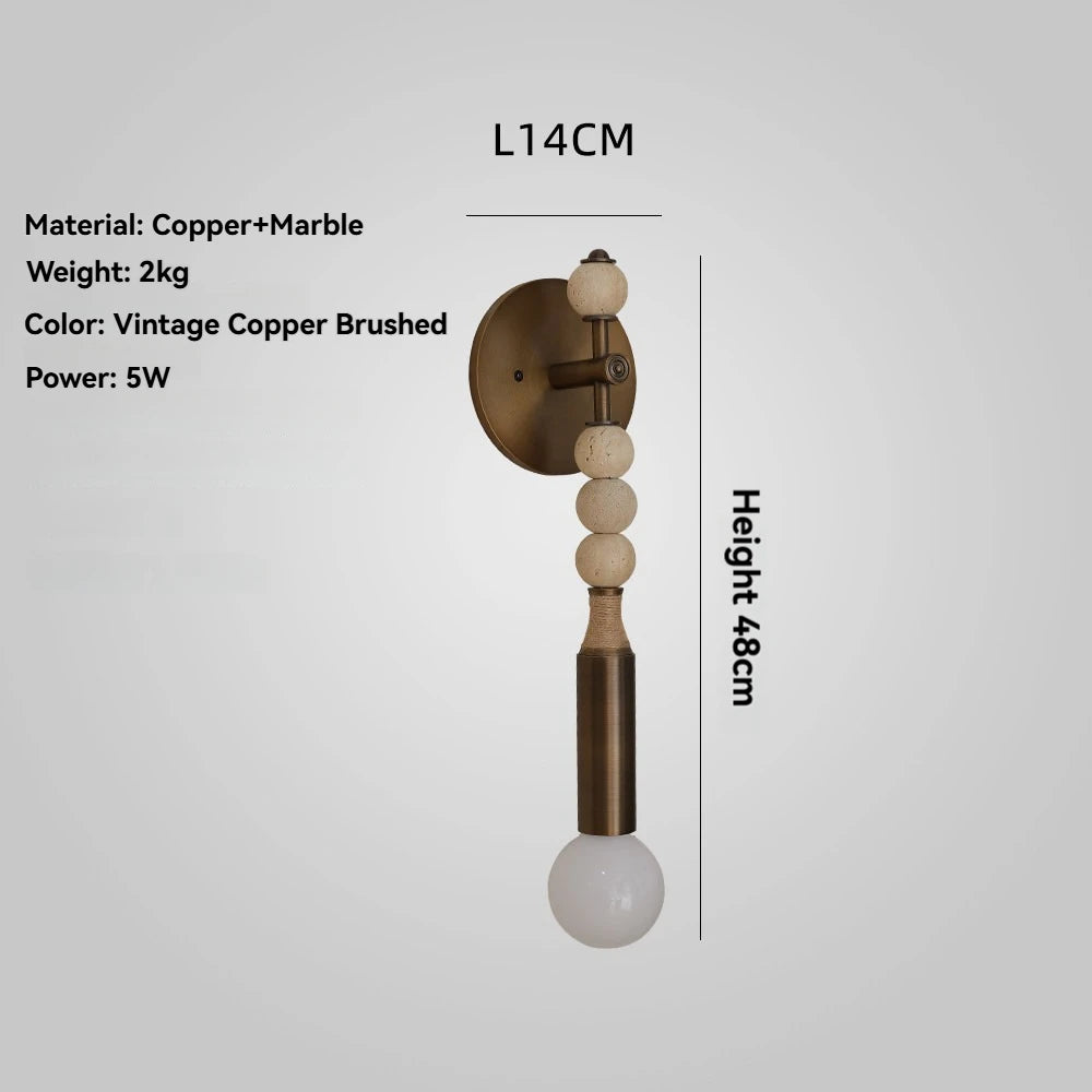 Agate Bead & Brass Wall Sconce – Retro Copper Wall Lamp
