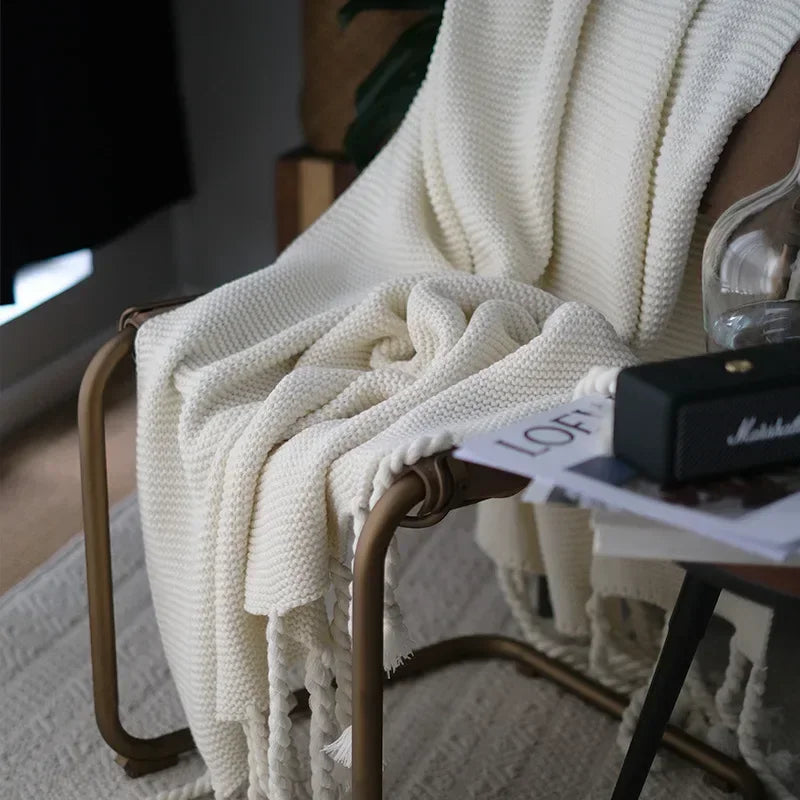 Jeté en Tricot Nordique Motif Géométrique - Épais