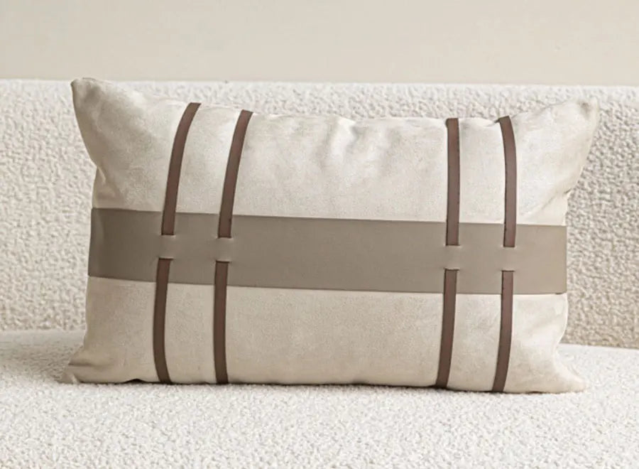 Housse de Coussin Cuir Tissé Orange et Blanc Format Carré