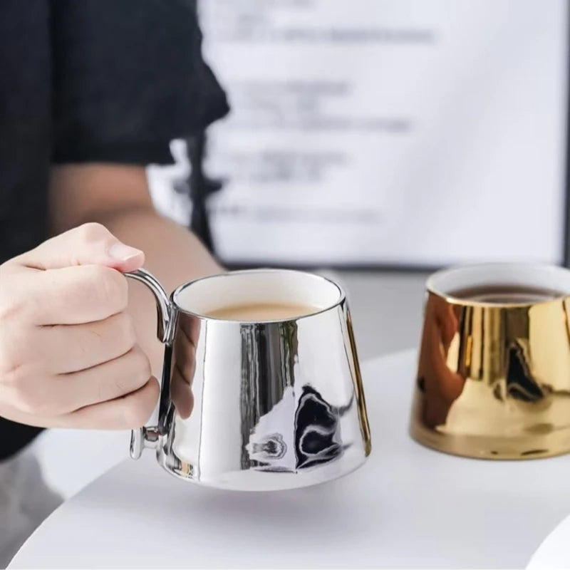 Tasse en Céramique Or et Argent Style Nordique Résistante Chaleur