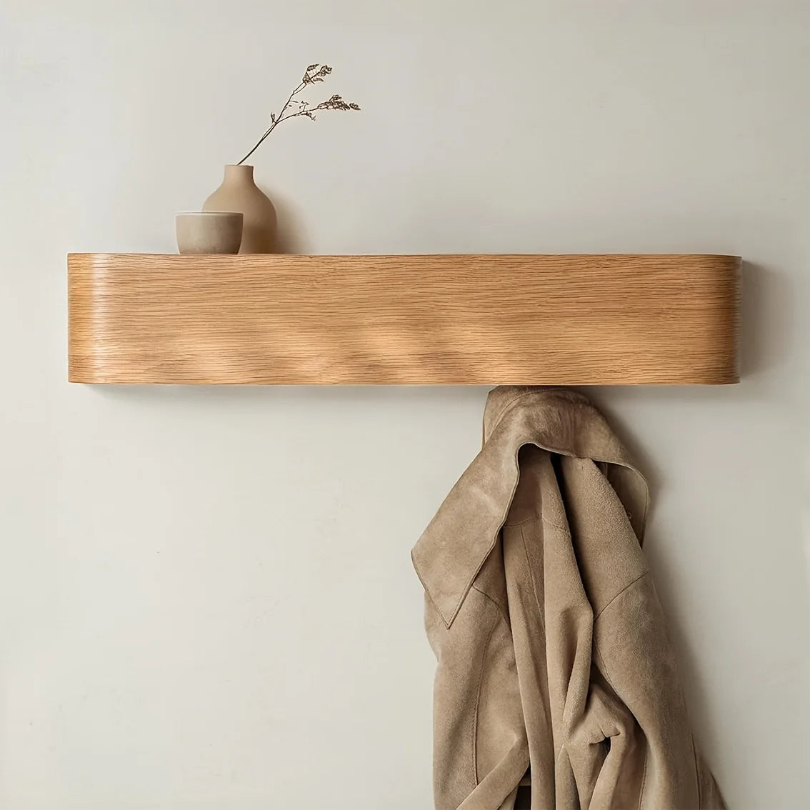 Porte-Manteau Mural Crochets Cachés et Étagère Bois