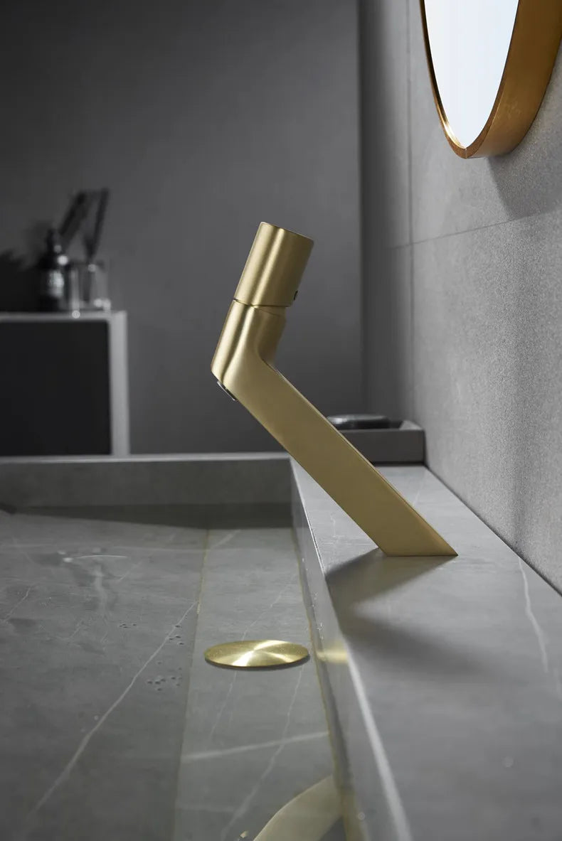 Robinet de Lavabo Or Brossé Design Créatif Une Poignée