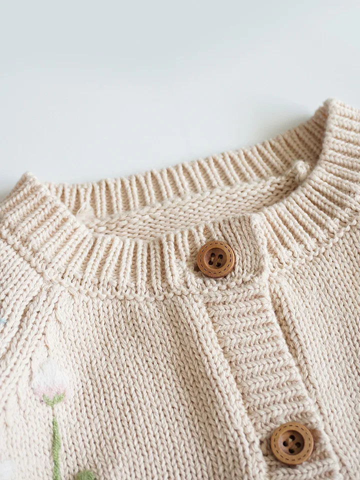 Cardigan Fille Brodé Motif Champignon