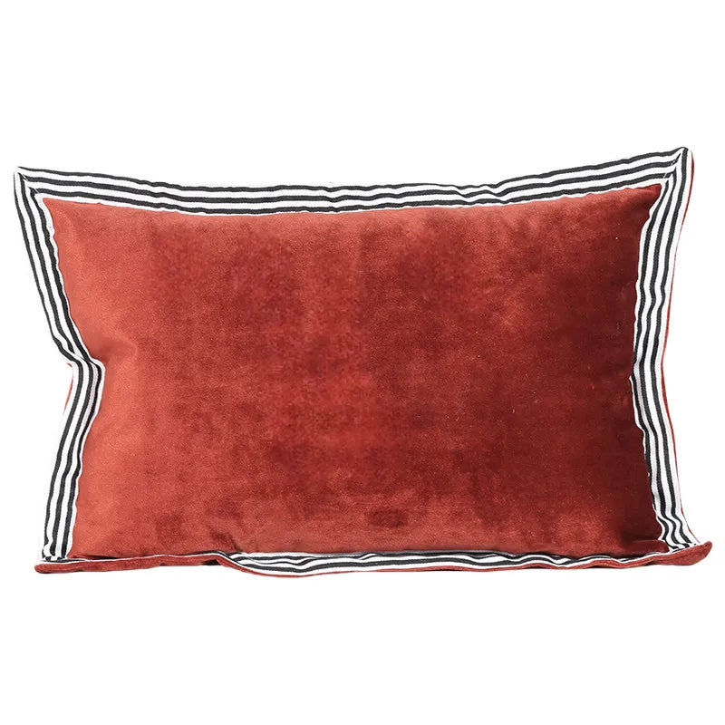 Beige & Gold Striped Lumbar Pillow Cover – Velvet Patchwork, 45x65cm
