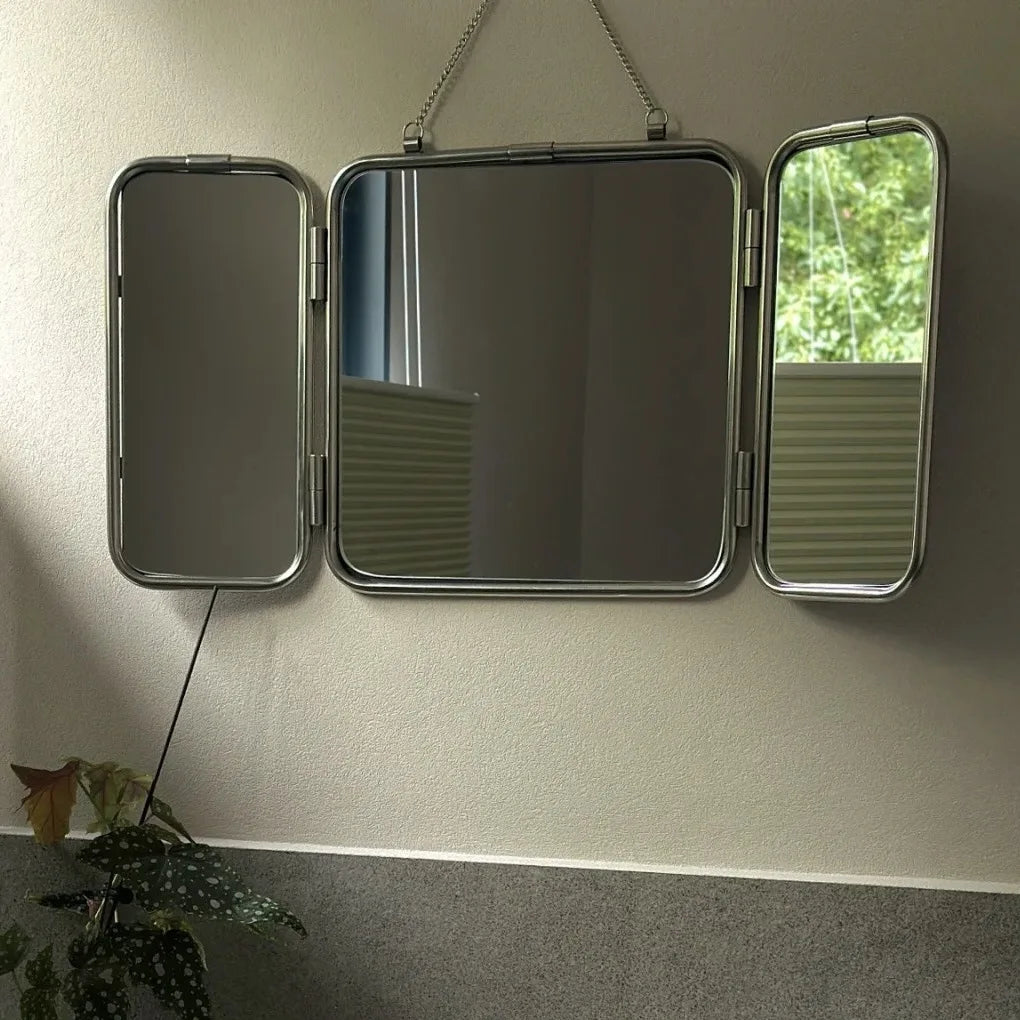Miroir Trifold Carré Métal Style Minimaliste