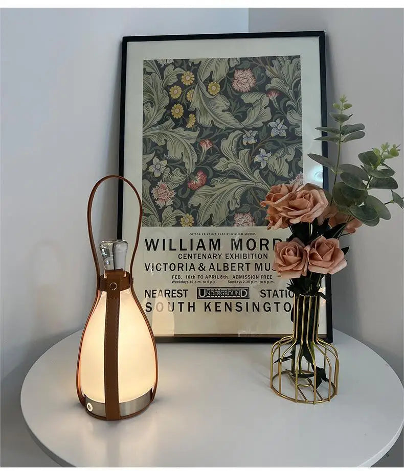 Lampe Bouteille Verre Nordique LED Portable Cuir