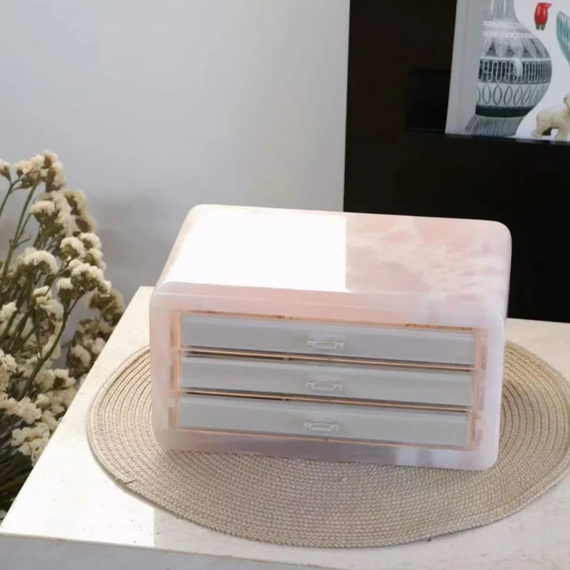 Boîte de Rangement en Marbre Onyx Rose Crème - 3 Niveaux
