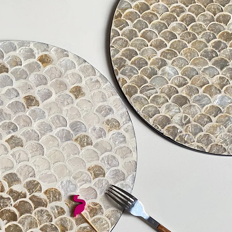 Plateau Rond Tissé Coquillages Style Léger Luxe