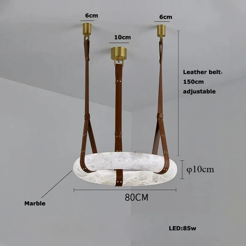 Suspension Ronde Cuir et Cuivre Marbre Espagnol Haut de Gamme