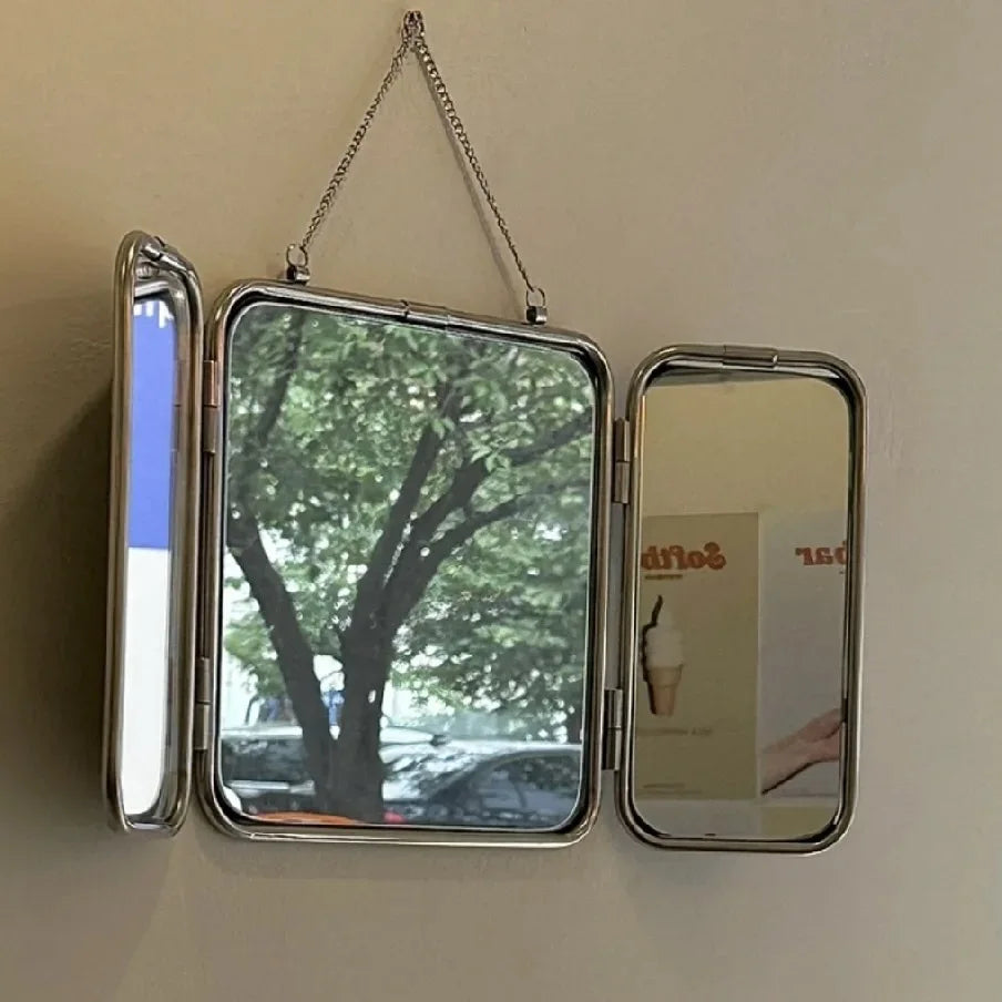 Miroir Trifold Carré Métal Style Minimaliste