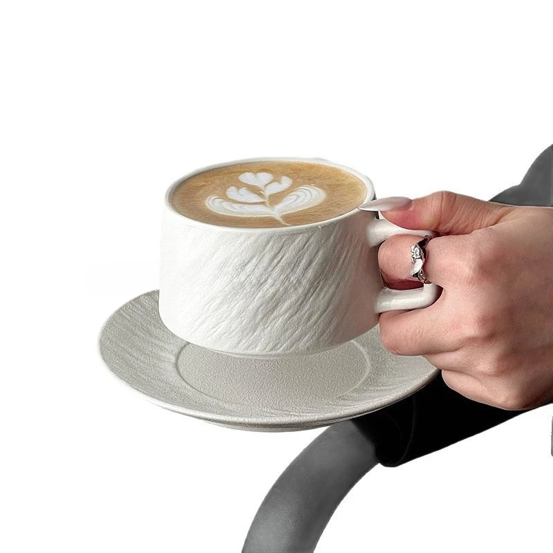 Tasse en Céramique Motif Pierre Rétro avec Soucoupe