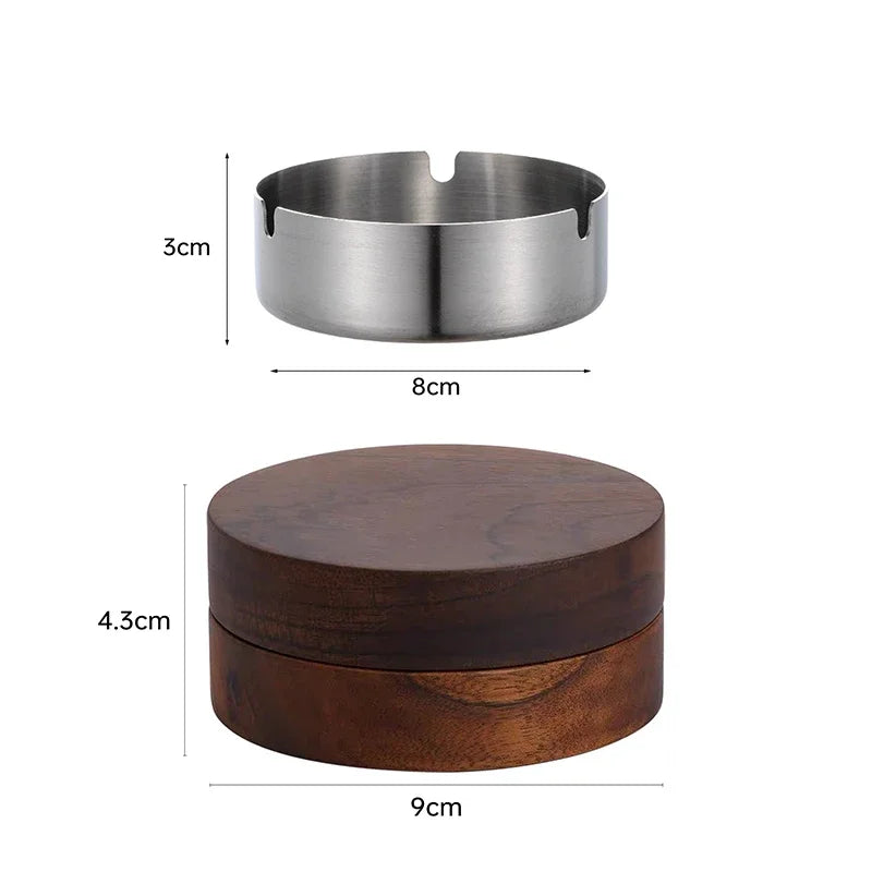 Cendrier de Table en Bois de Noyer avec Couvercle Anti-Vent
