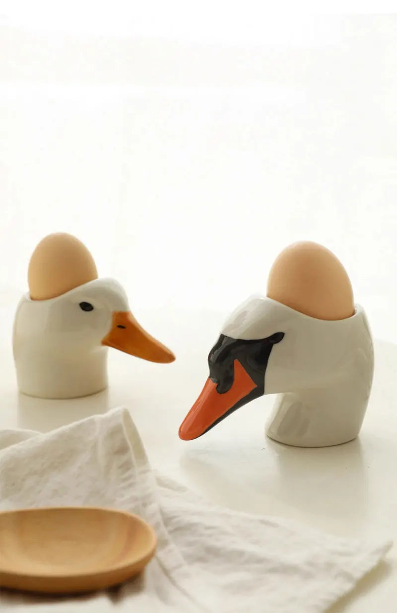 Assiette à Œufs Céramique Tête de Cygne Peinte Main