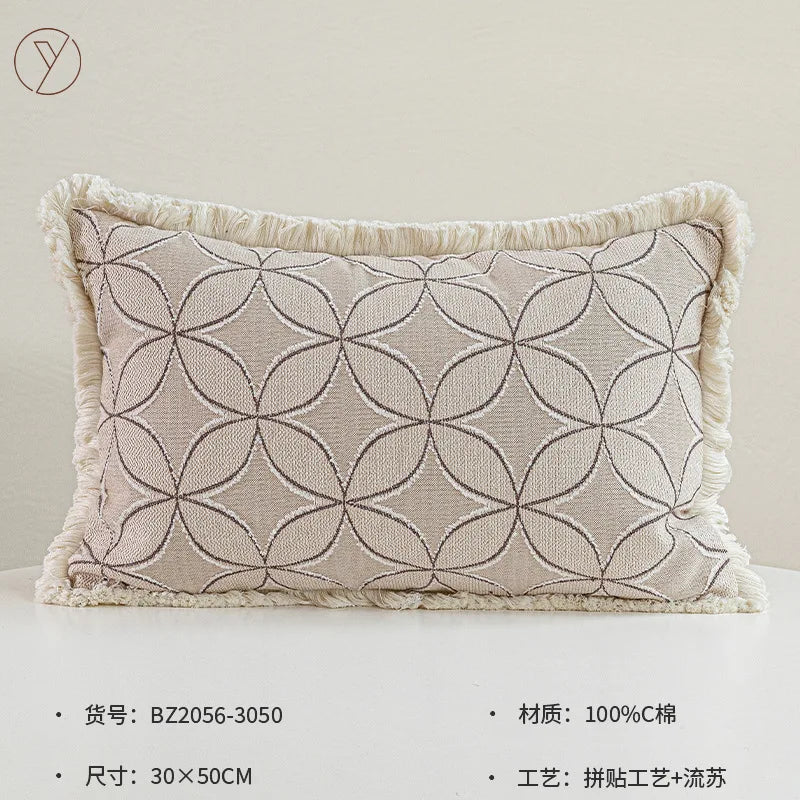 Housse de Coussin Blanche Rayée à Franges Waist