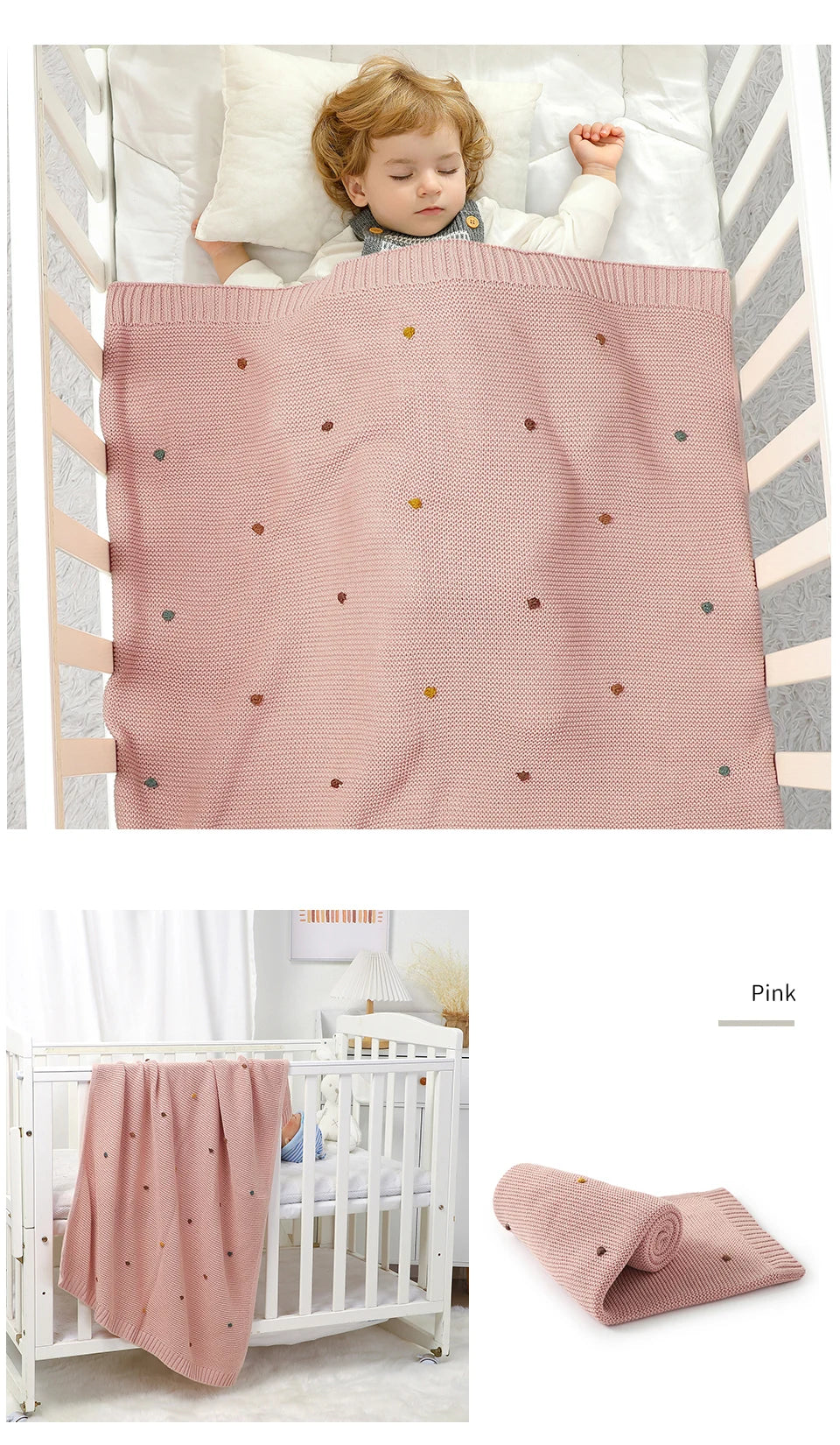 Couverture Bébé Tricotée Ultra-Douce 90x70cm
