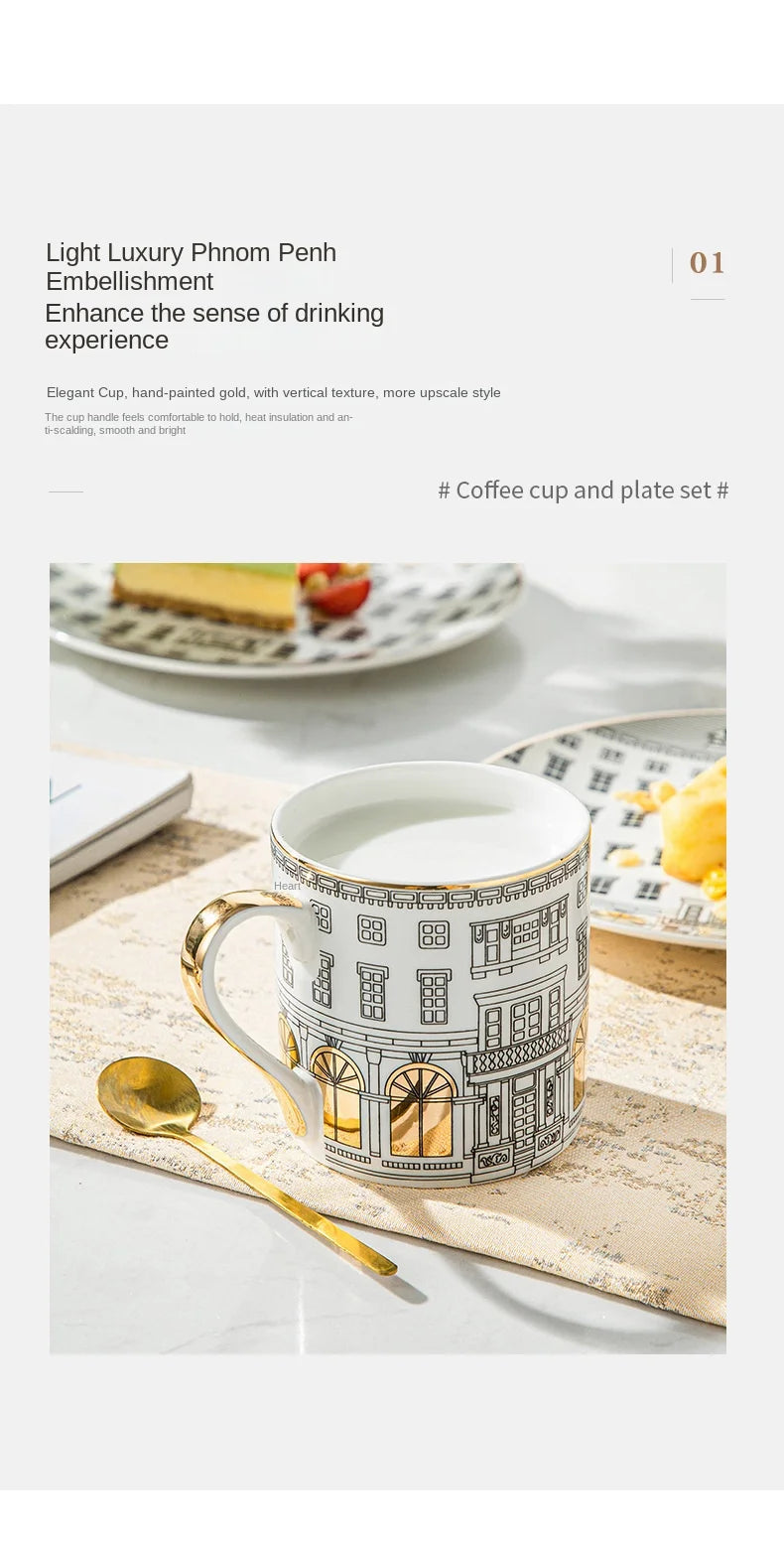 Tasse à Café Européenne Peinte Dorée avec Soucoupe