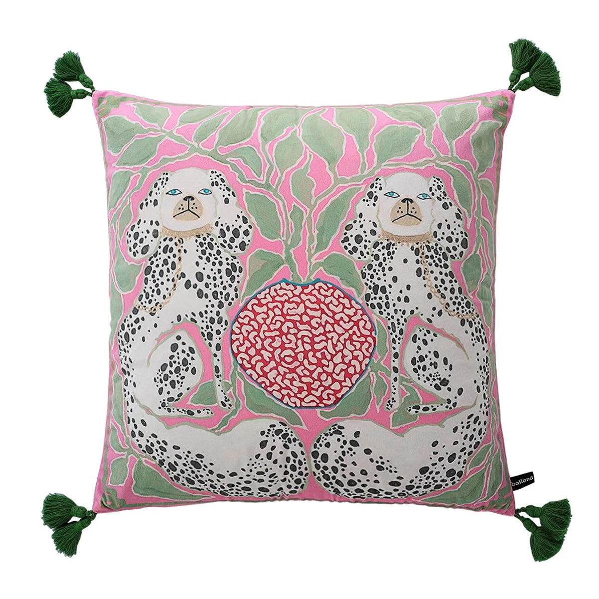 Housse de Coussin Velours Motif Léopard à Pompons