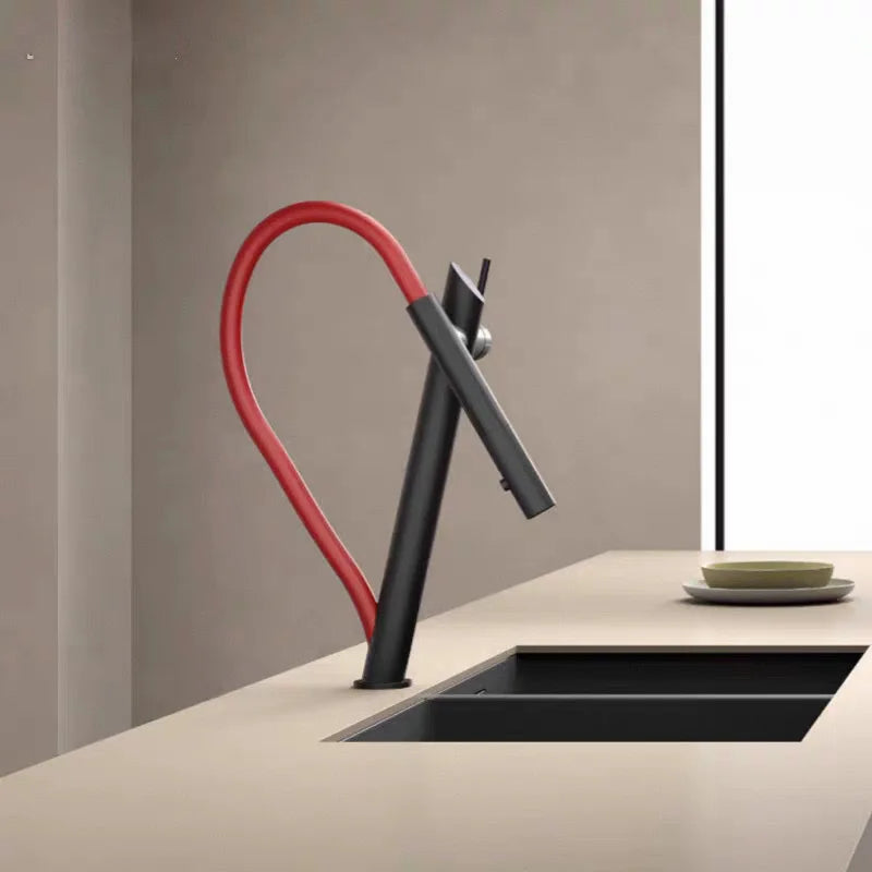 Robinet de Cuisine Magnétique Inox Noir et Rouge