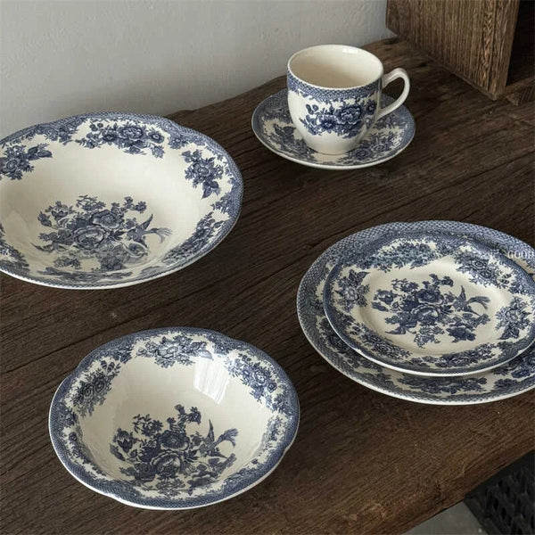 Service de Table Céramique Motif Floral Bleu Vintage