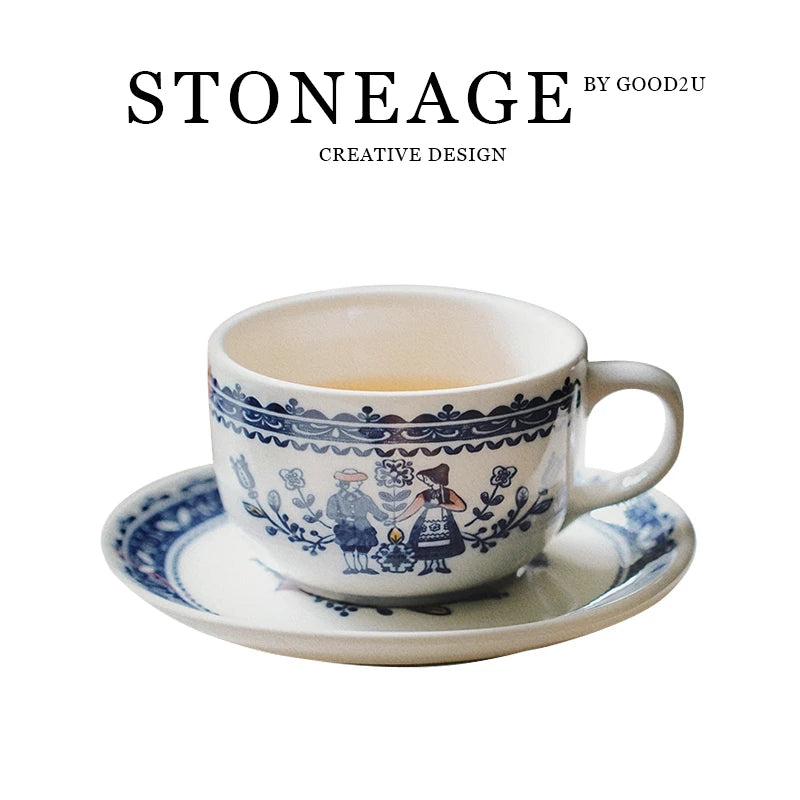 Tasse à Café Peinte Main Motif Champêtre Rétro
