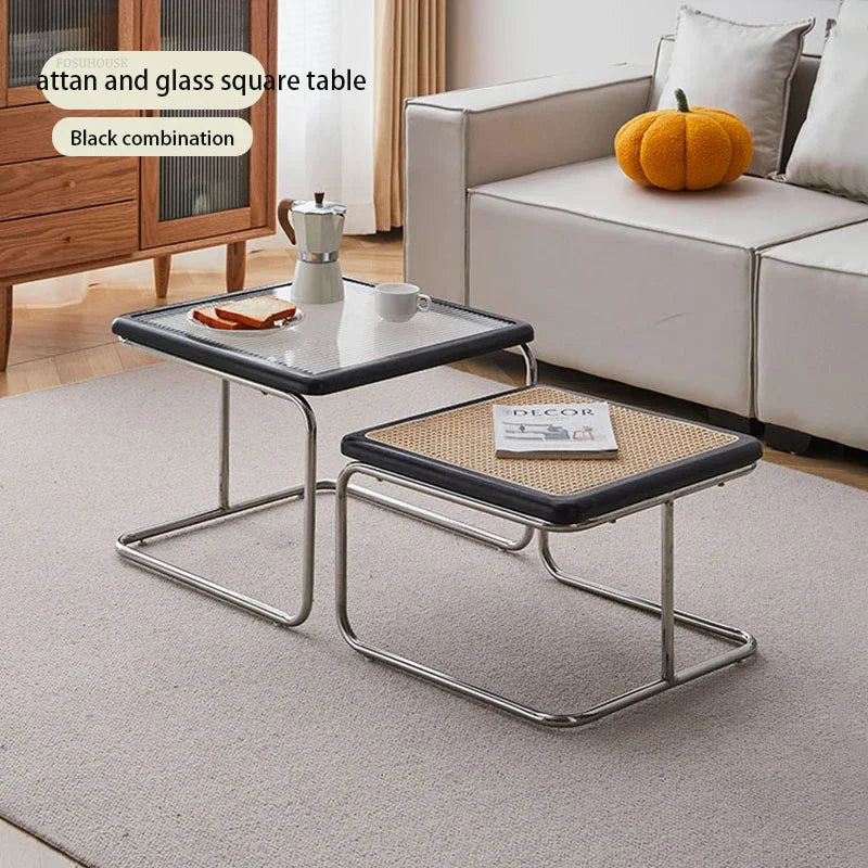 Table Basse Verre et Inox - Style Japonais Rétro