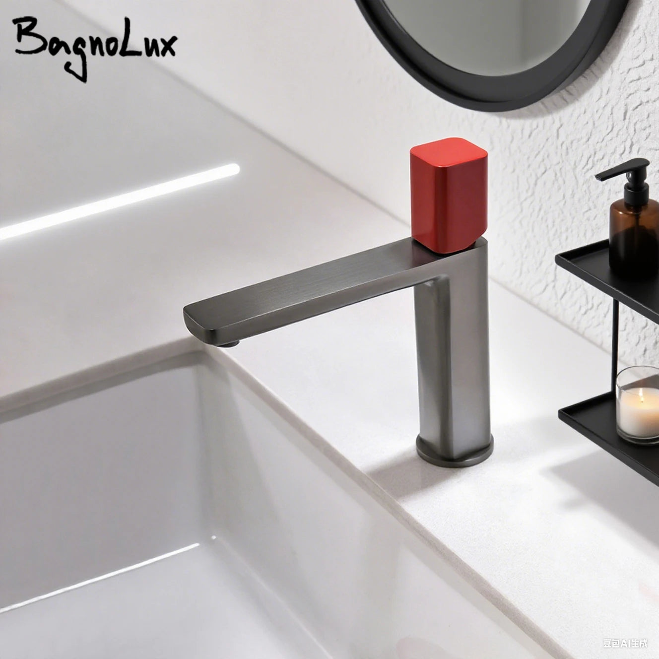 Robinet de Lavabo Carré Gris Anthracite Mitigeur