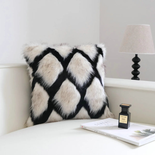 Housse de Coussin Peluche Imitation Fourrure Léger Luxe