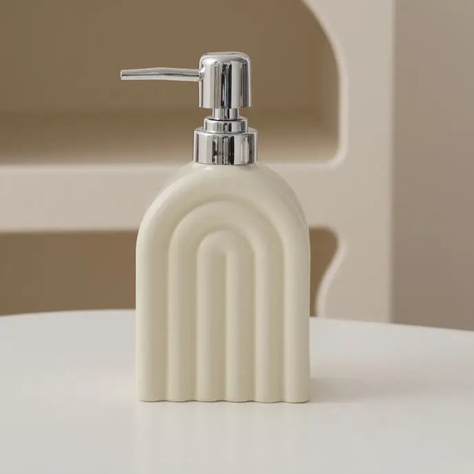 Distributeur de Savon Céramique Motif Encre Rayé