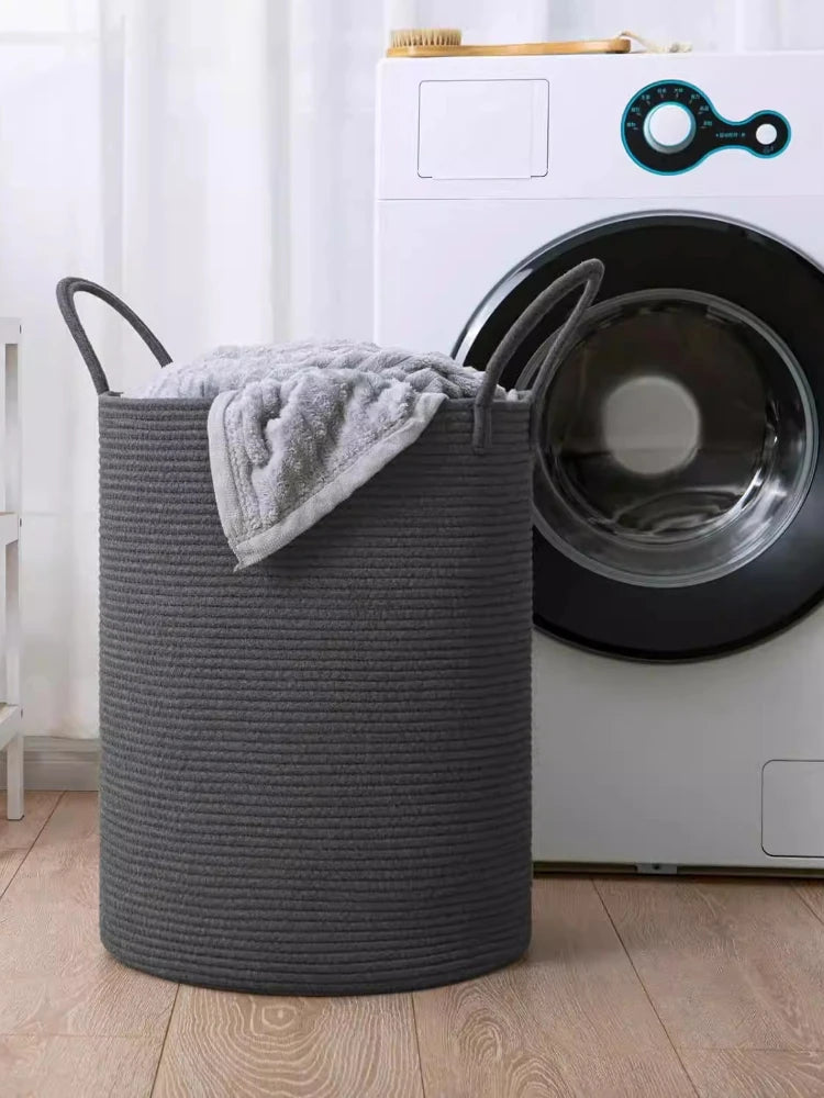 Grand Panier à Linge en Corde de Coton Tressée Main