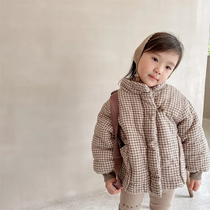 Manteau Enfant à Carreaux Doublure Polaire