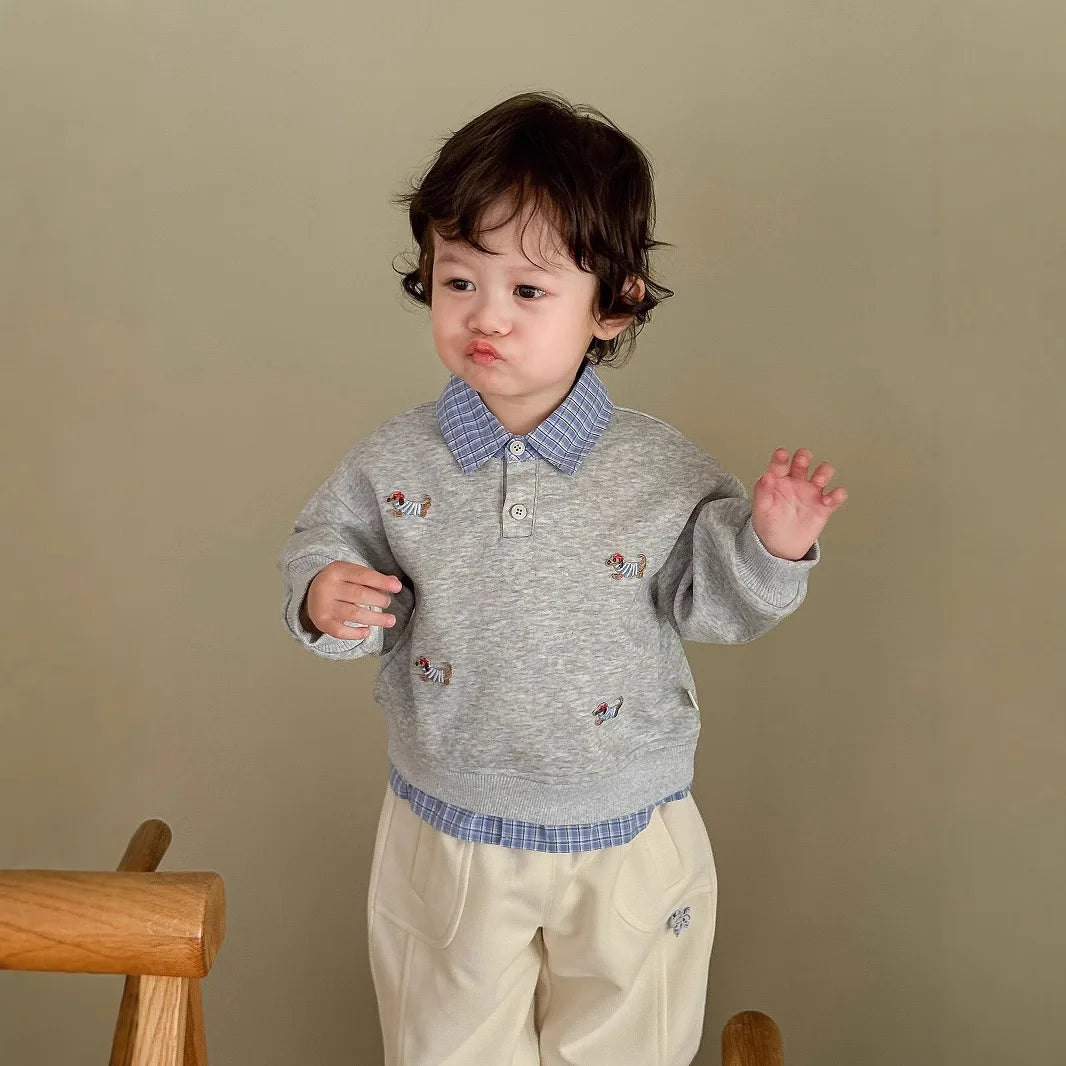 Pull Enfant Motif Cartoon Bicolore
