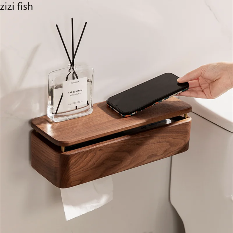 Distributeur de Papier Toilette Mural en Bois - Noyer