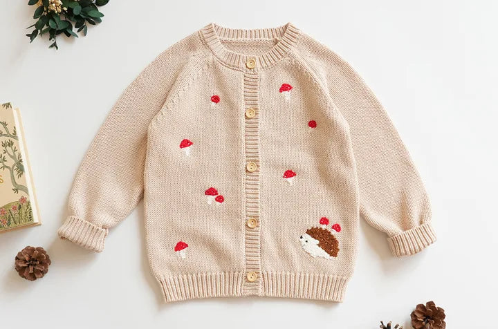 Cardigan Fille Brodé Motif Champignon