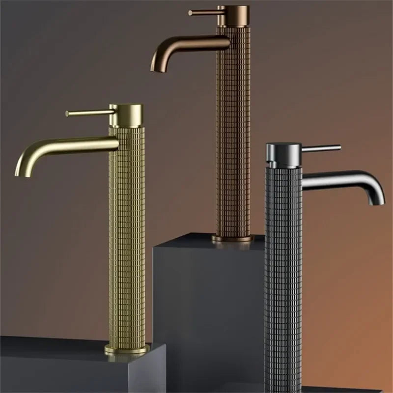 Robinet de Lavabo Or Rose Brossé Sculpté Artisanal