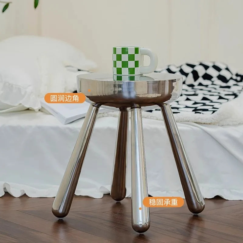Silver Stainless Steel Stool – Nordic Minimalist Accent Seat, 34x34x41cm