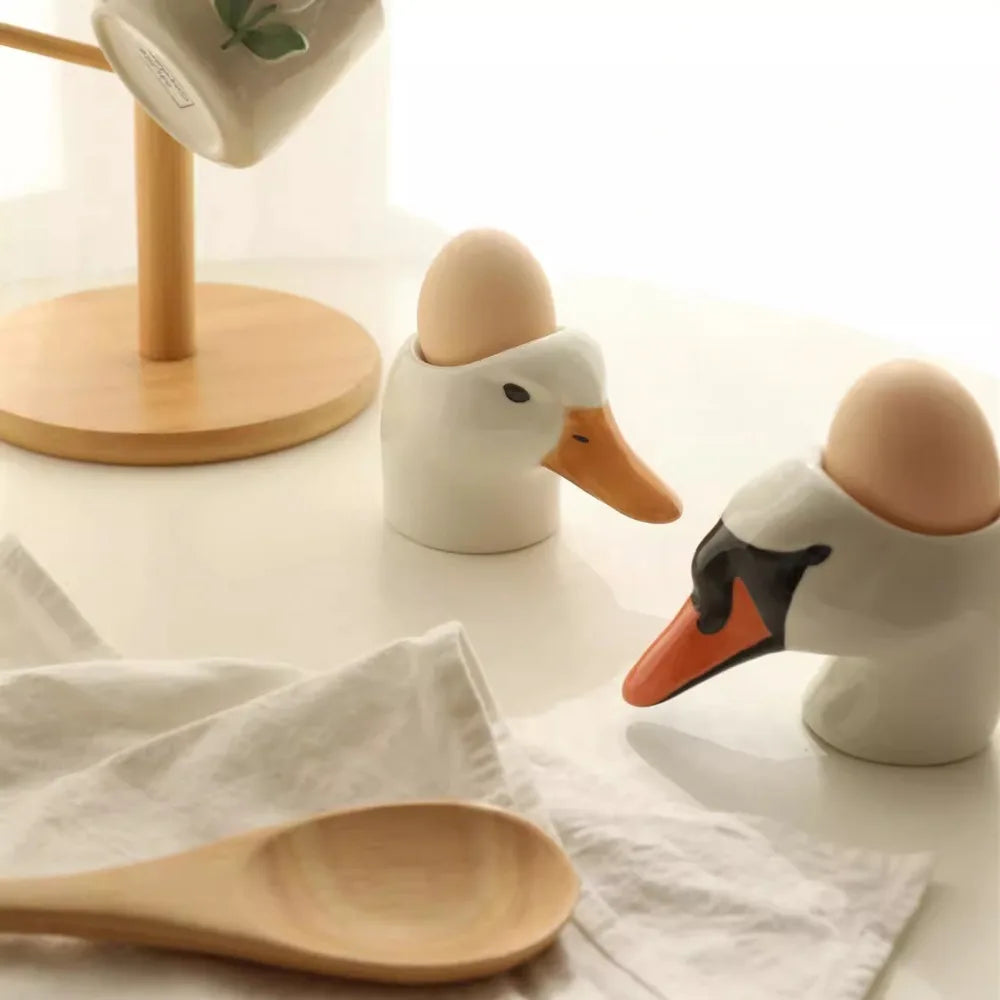 Assiette à Œufs Céramique Tête de Cygne Peinte Main
