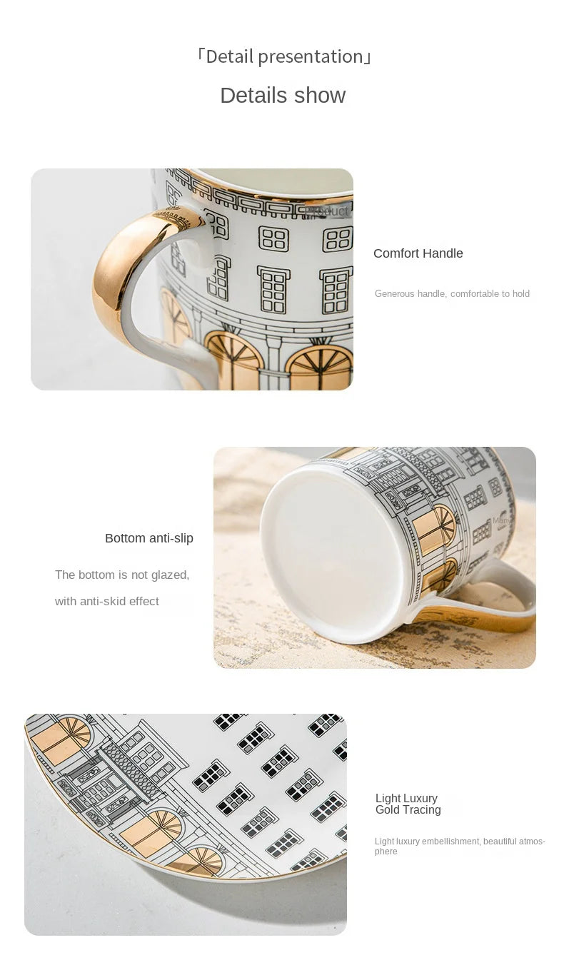 Tasse à Café Européenne Peinte Dorée avec Soucoupe