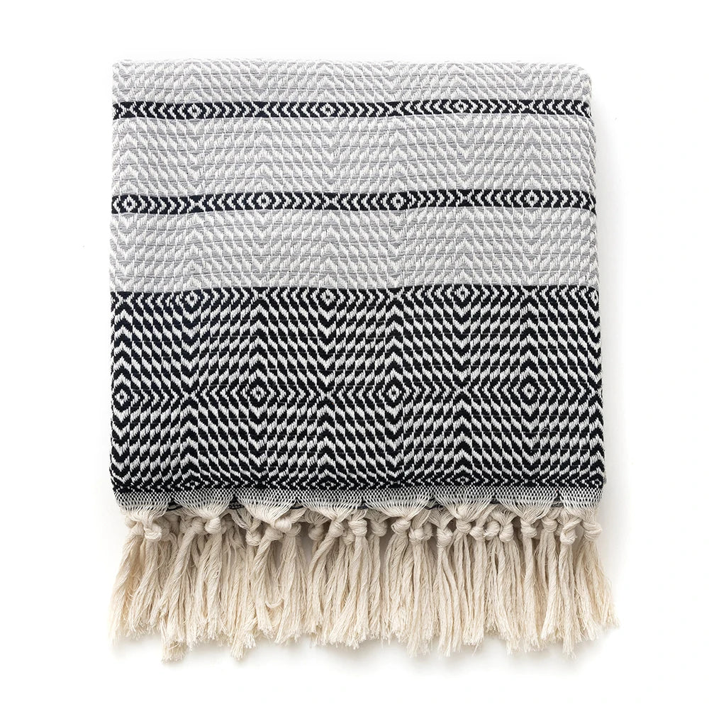 Couverture en Coton à Franges - Style Moderne Épuré