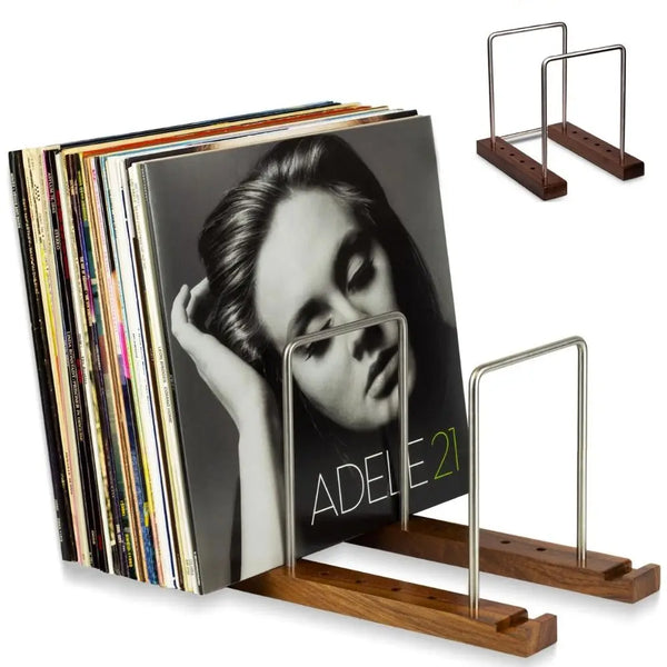Porte-Vinyles en Bois Massif - Support Ajustable Vintage