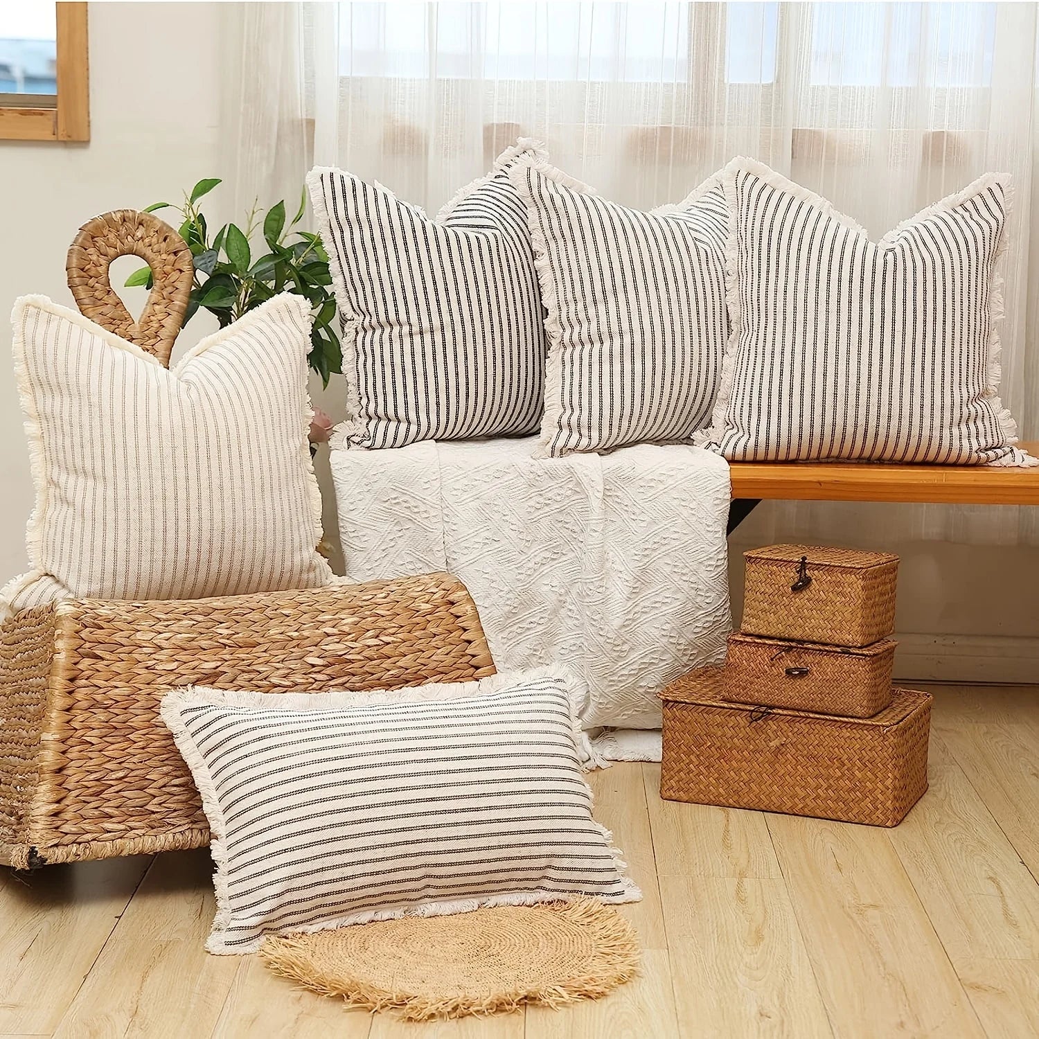 Housse de Coussin Rayée Confortable Style Décontracté